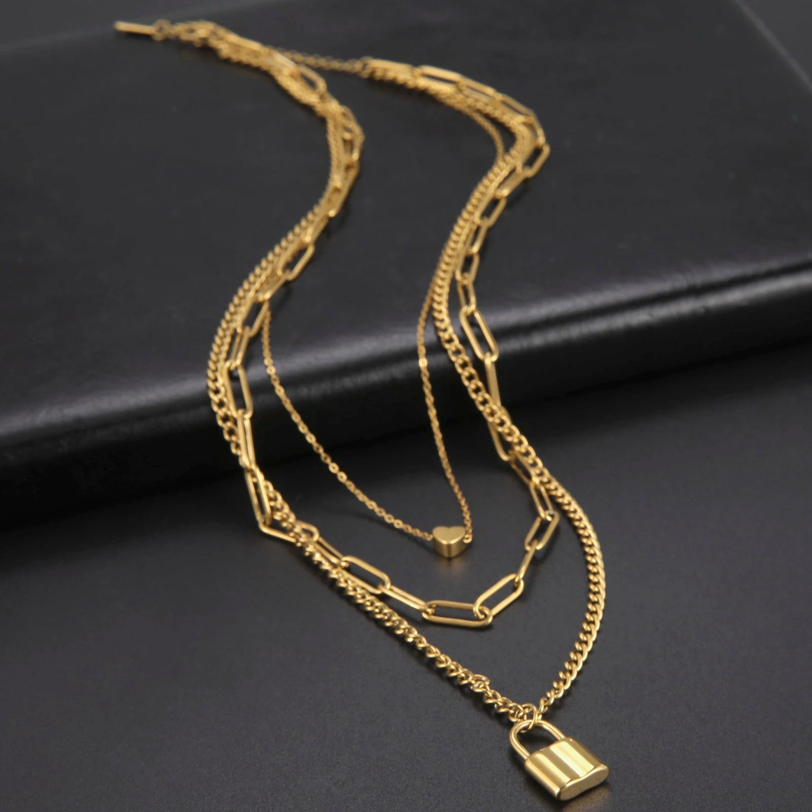 Triple Layer Love Lock Necklace Set