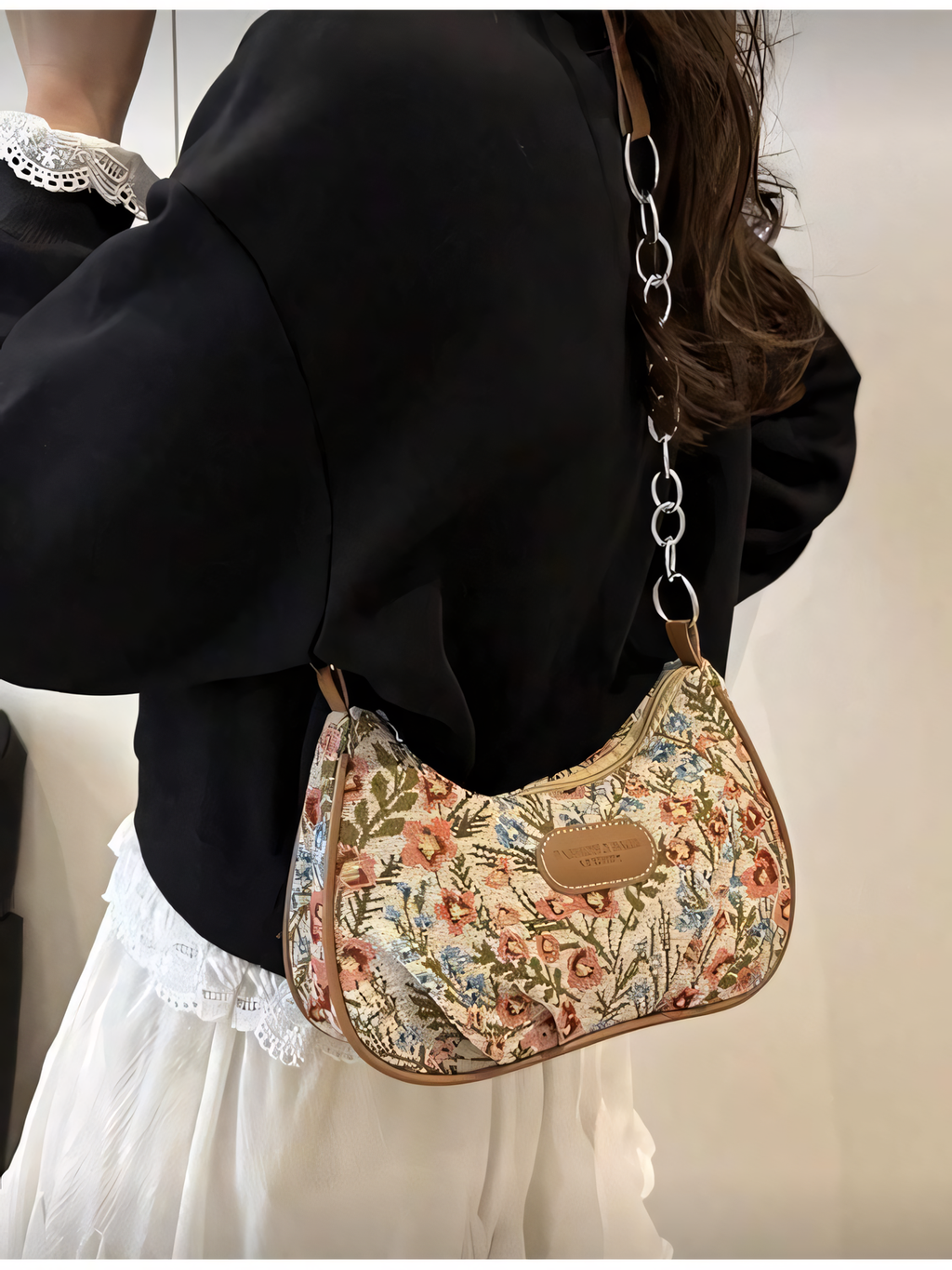 Floral Tapestry Chain-Strap Shoulder Bag