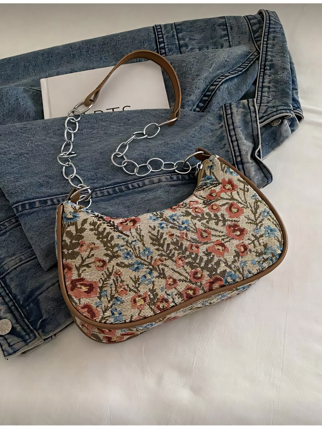 Floral Tapestry Chain-Strap Shoulder Bag