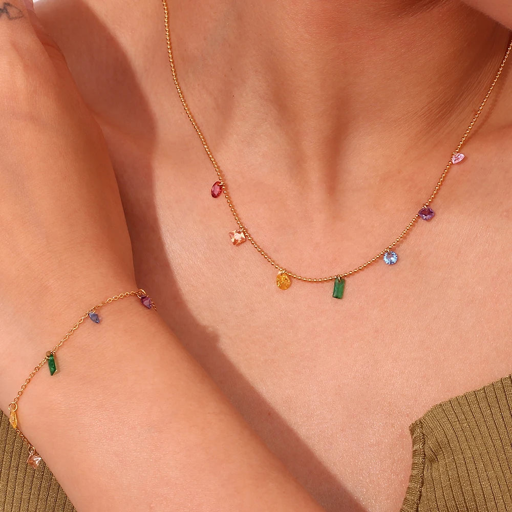 18k Colorful Stone Charm Bracelet