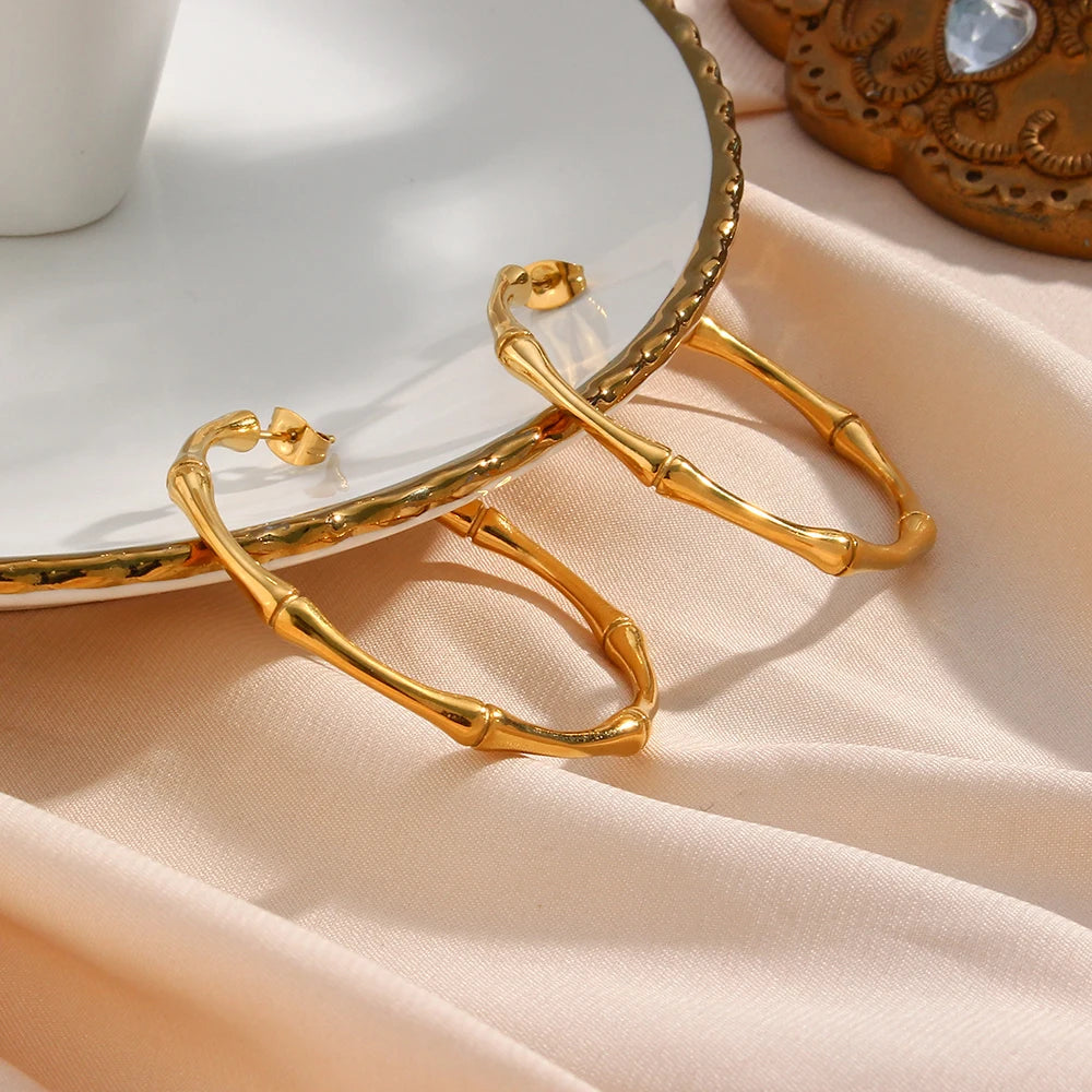18k Large Bamboo Hoop Earrings