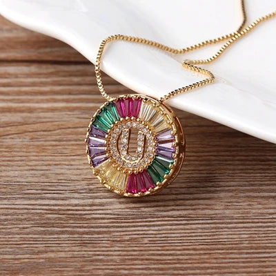 Colorful Diamond Initial Necklace