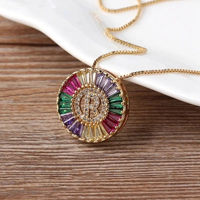 Colorful Diamond Initial Necklace