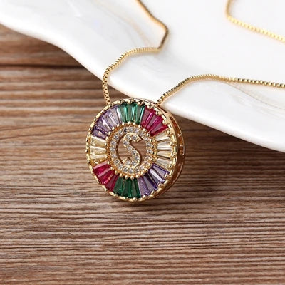 Colorful Diamond Initial Necklace
