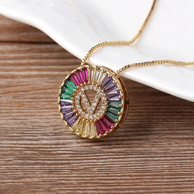 Colorful Diamond Initial Necklace