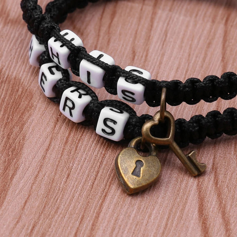 His & Hers Love Lock Woven Bracelets