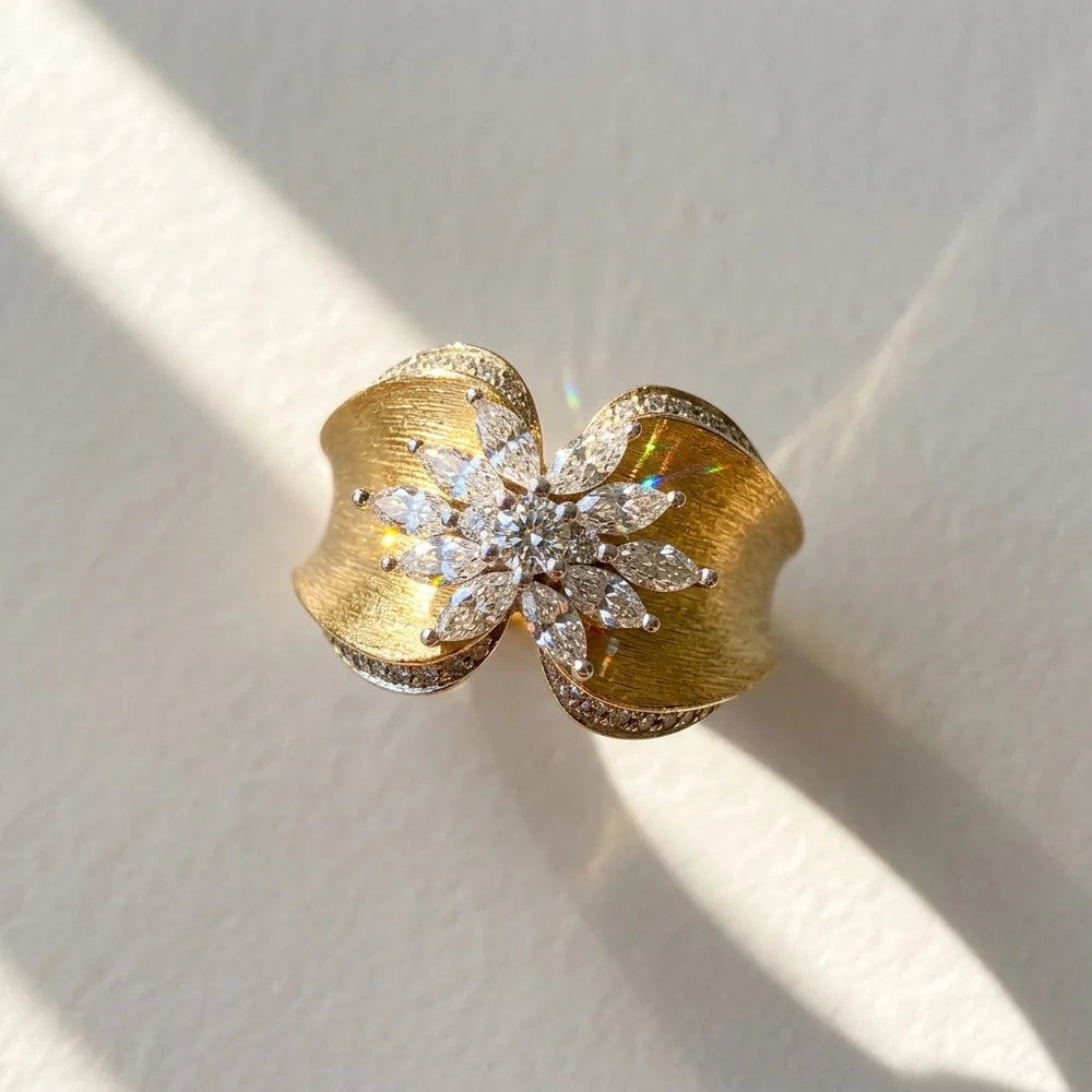 Brushed Crystal  Butterfly Ring