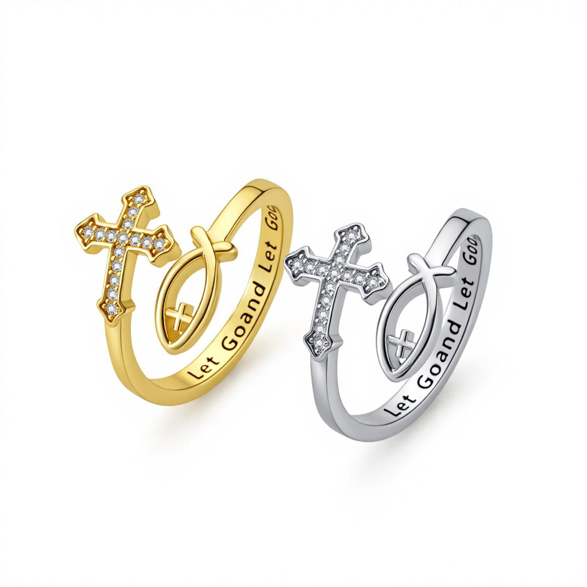 14k Vintage Cross & Fish Ring