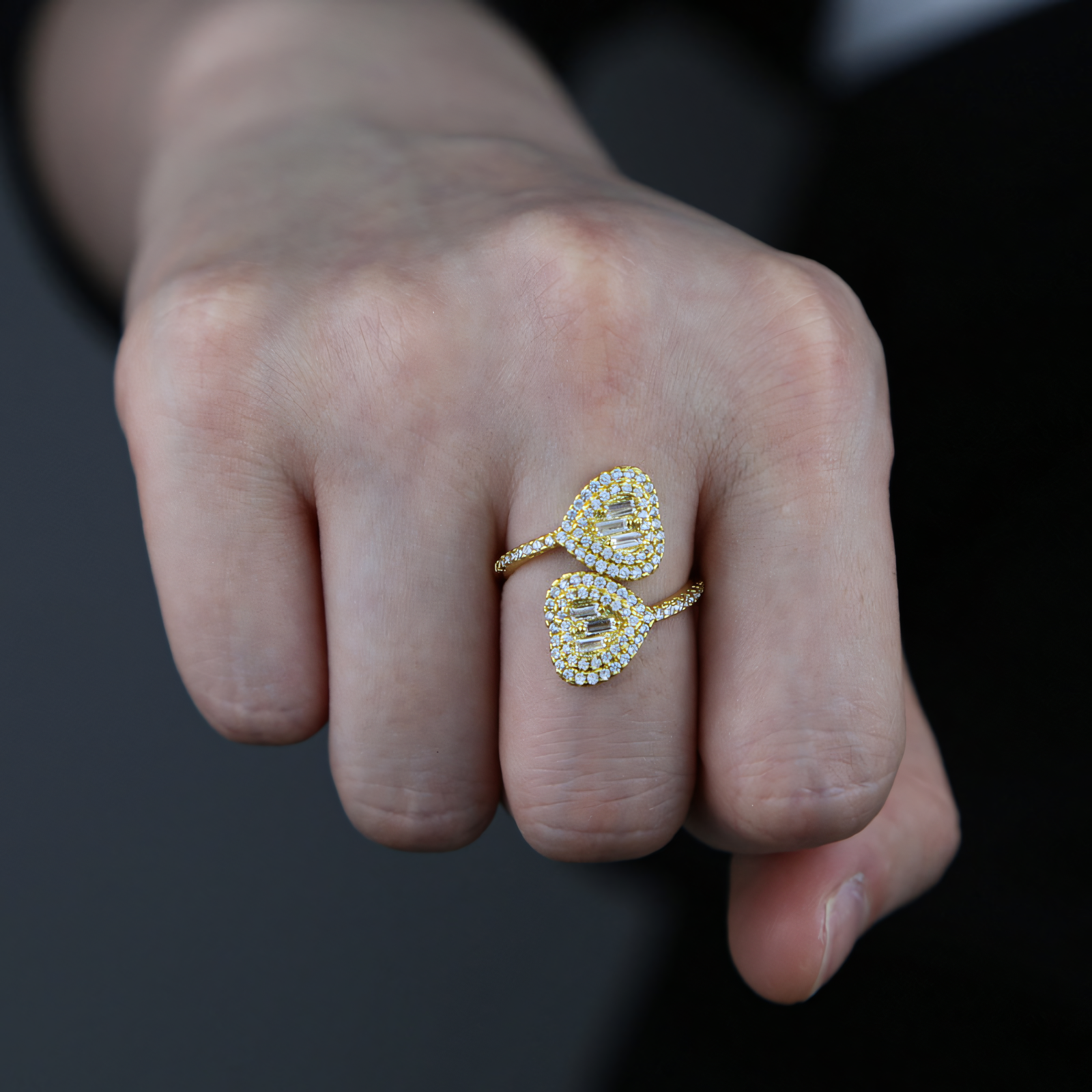 18k Adjustable Dual Heart Ring