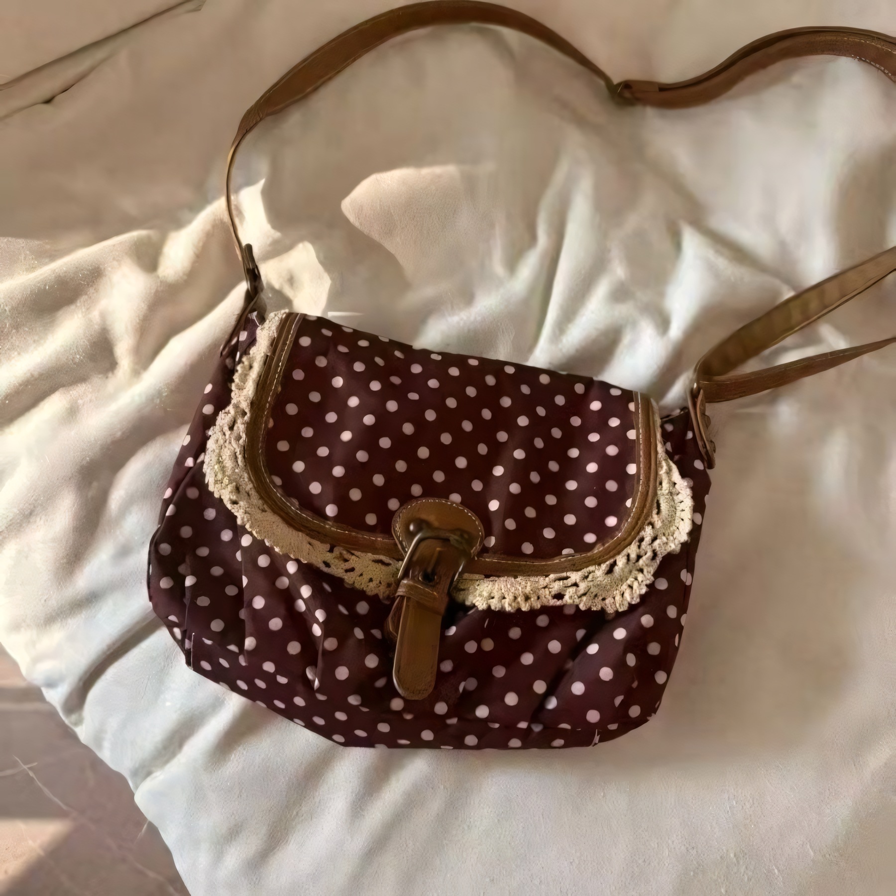 Polka Dot Lace-Trim Crossbody Bag