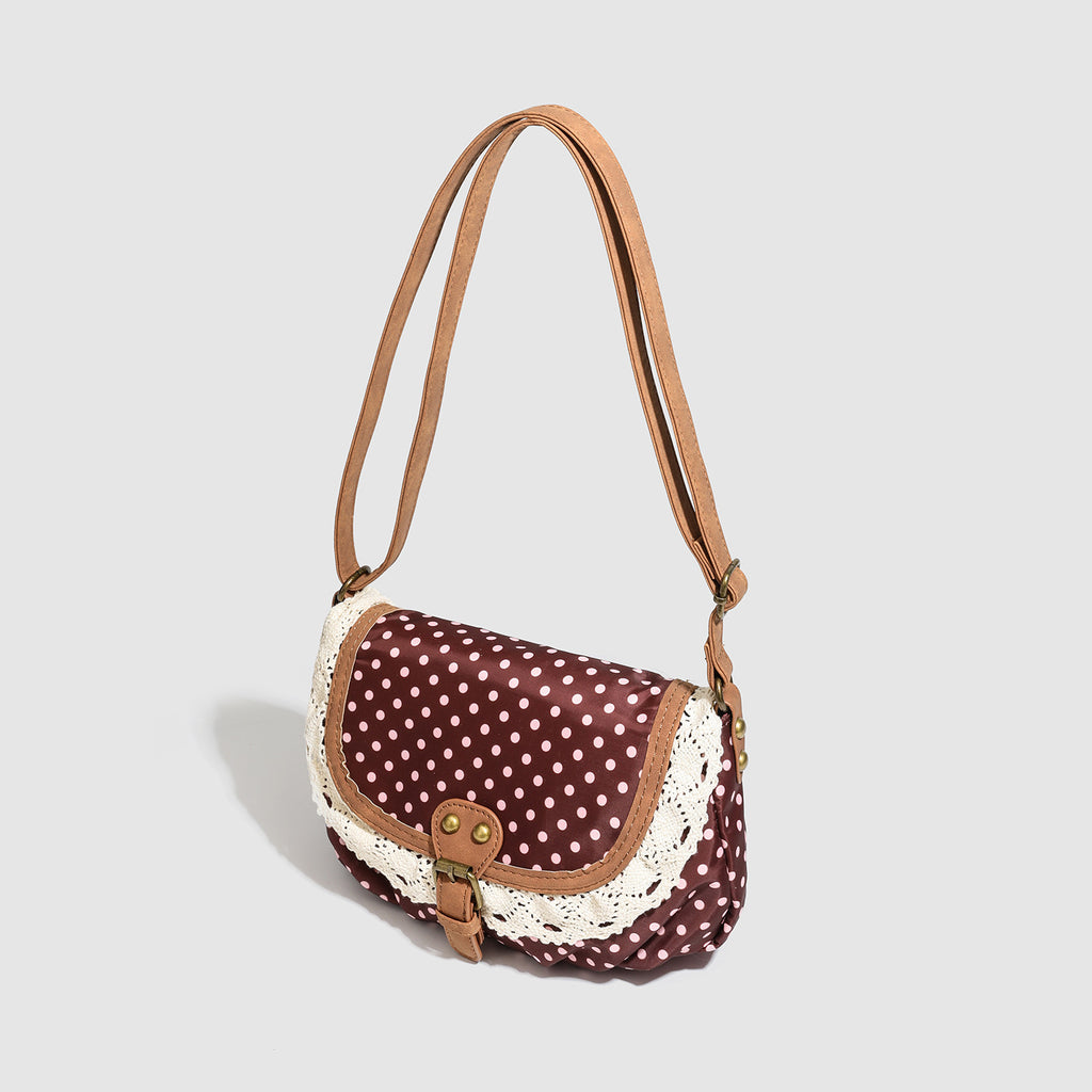 Polka Dot Lace-Trim Crossbody Bag