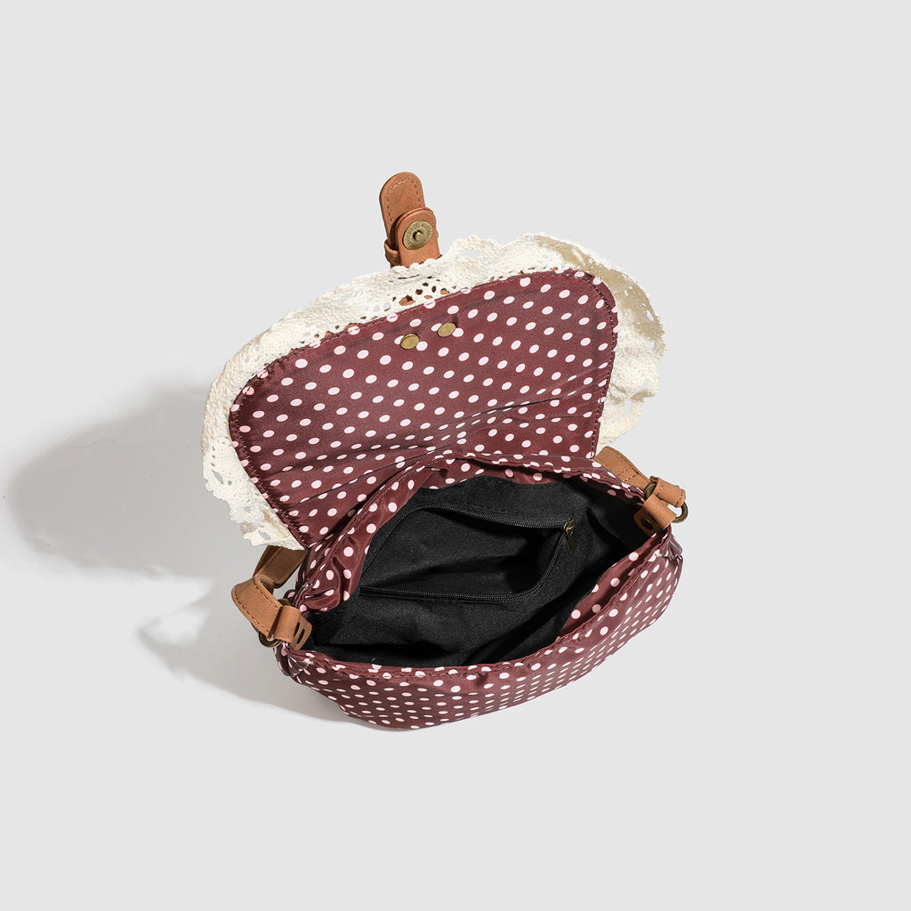 Polka Dot Lace-Trim Crossbody Bag