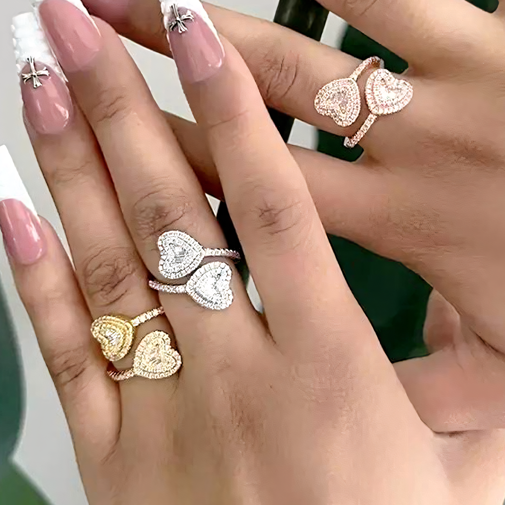 18k Adjustable Dual Heart Ring