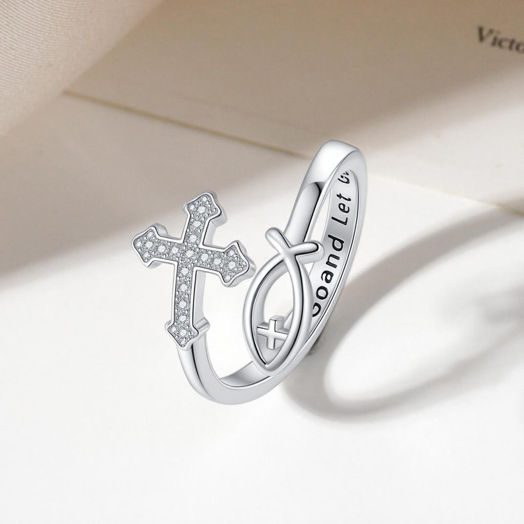 14k Vintage Cross & Fish Ring