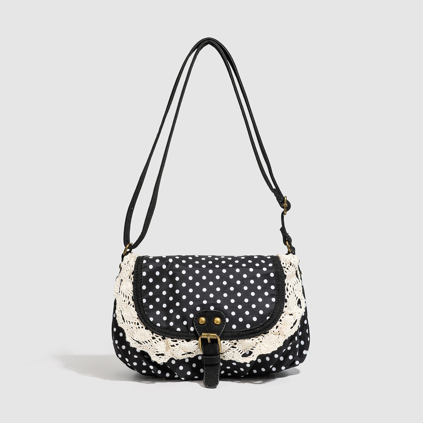 Polka Dot Lace-Trim Crossbody Bag