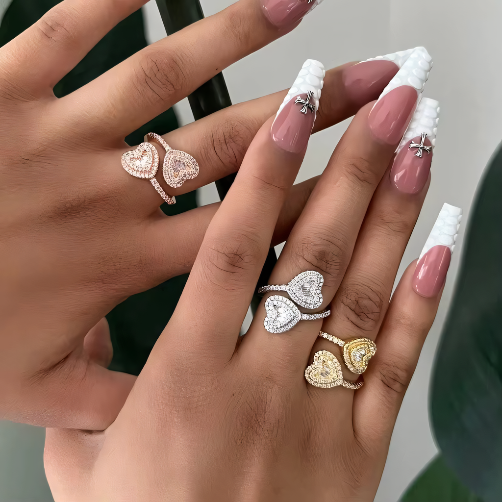 18k Adjustable Dual Heart Ring