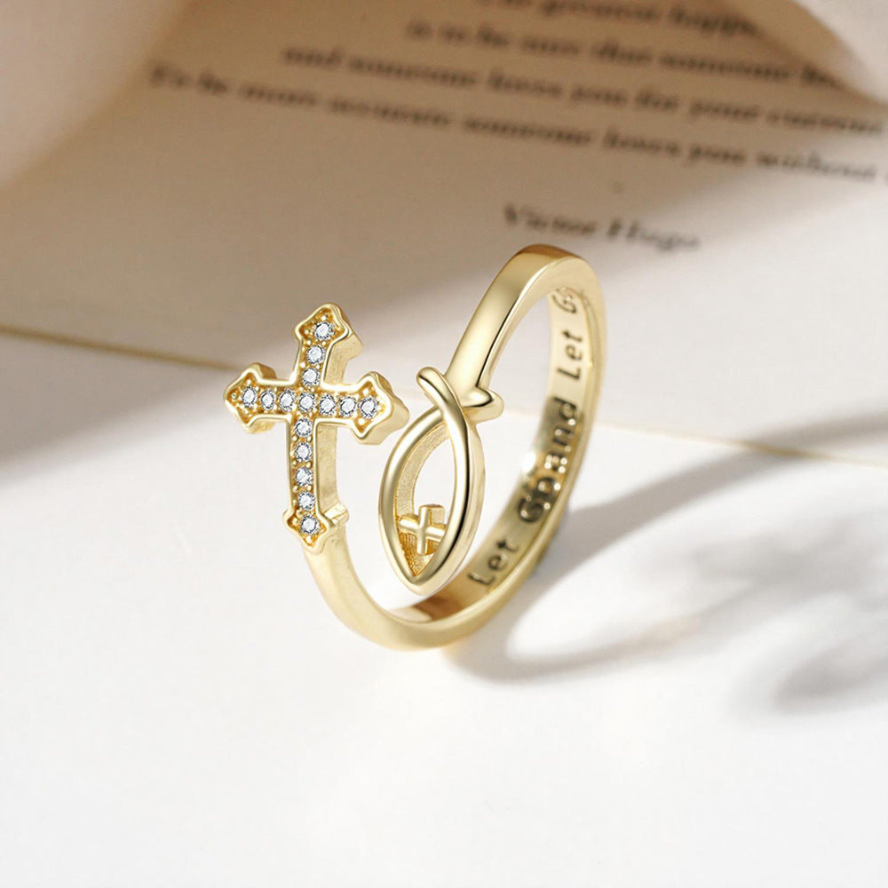14k Vintage Cross & Fish Ring