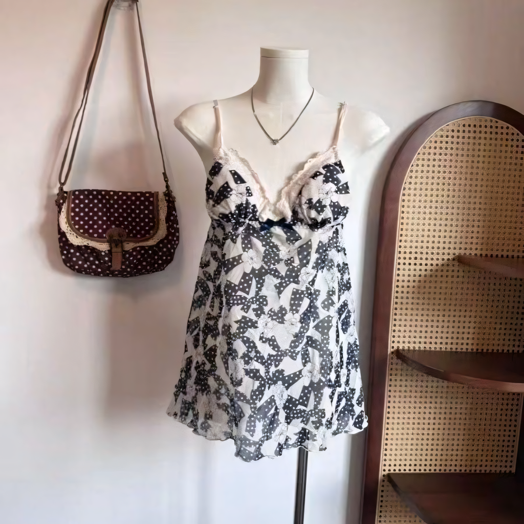 Polka Dot Lace-Trim Crossbody Bag