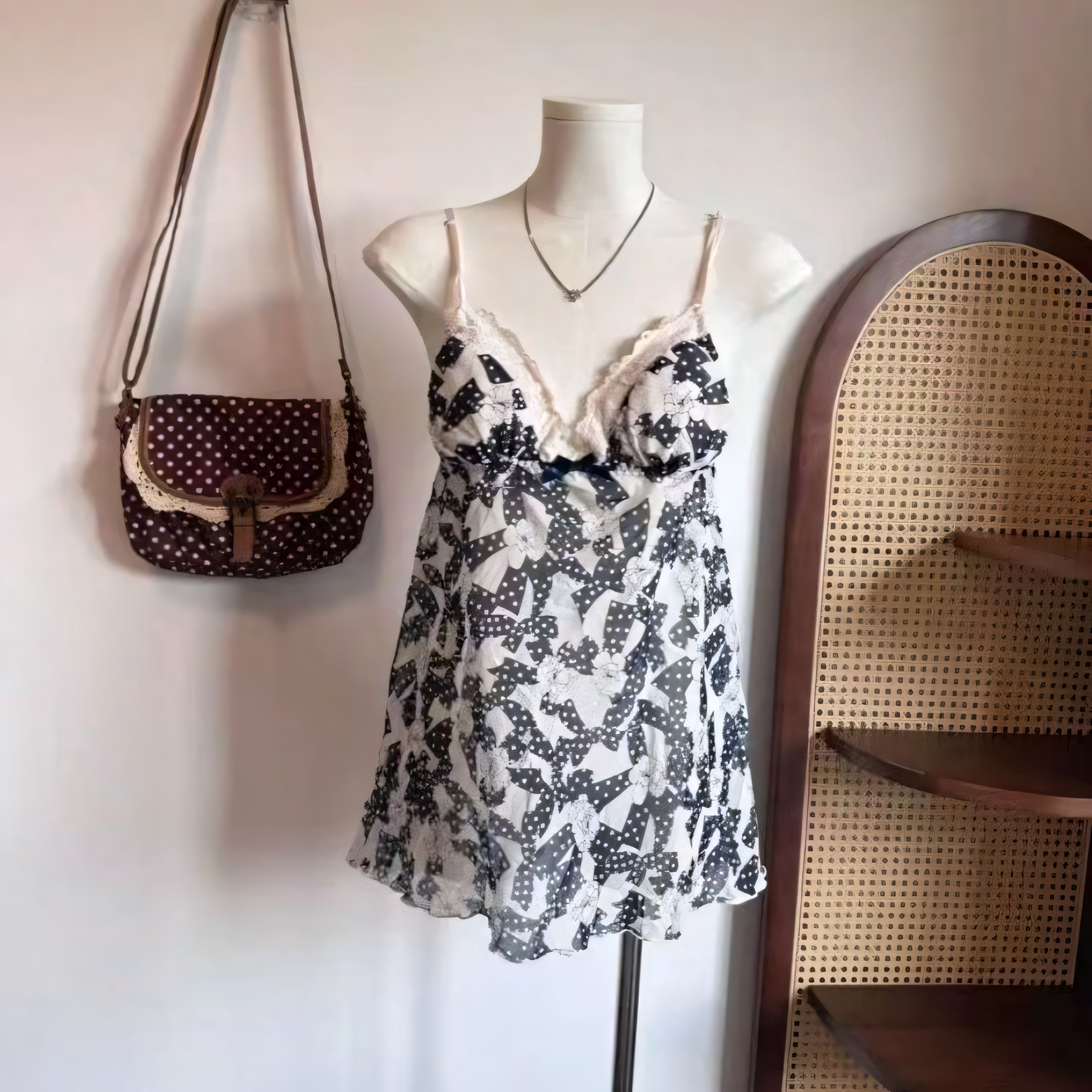 Polka Dot Lace-Trim Crossbody Bag