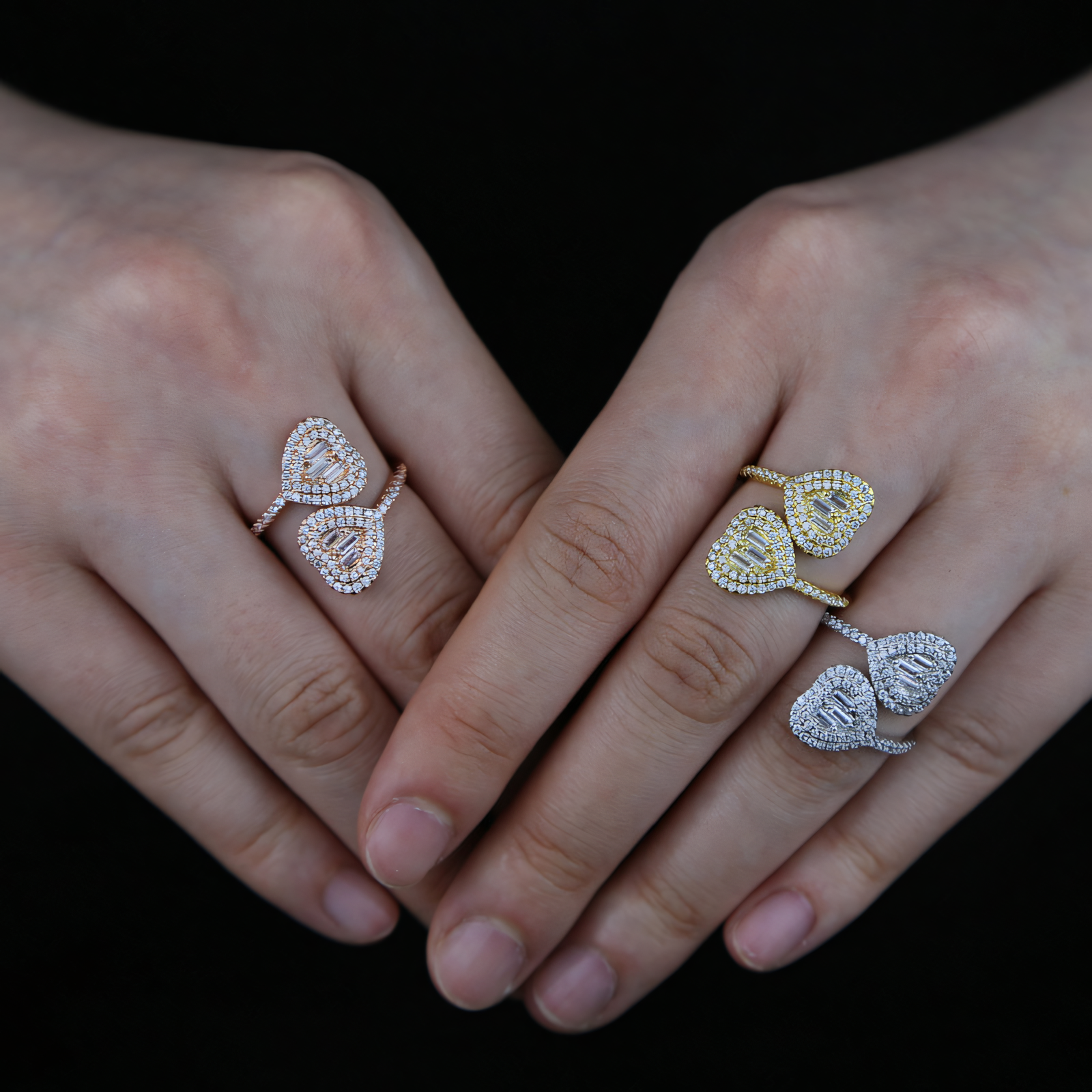 18k Adjustable Dual Heart Ring