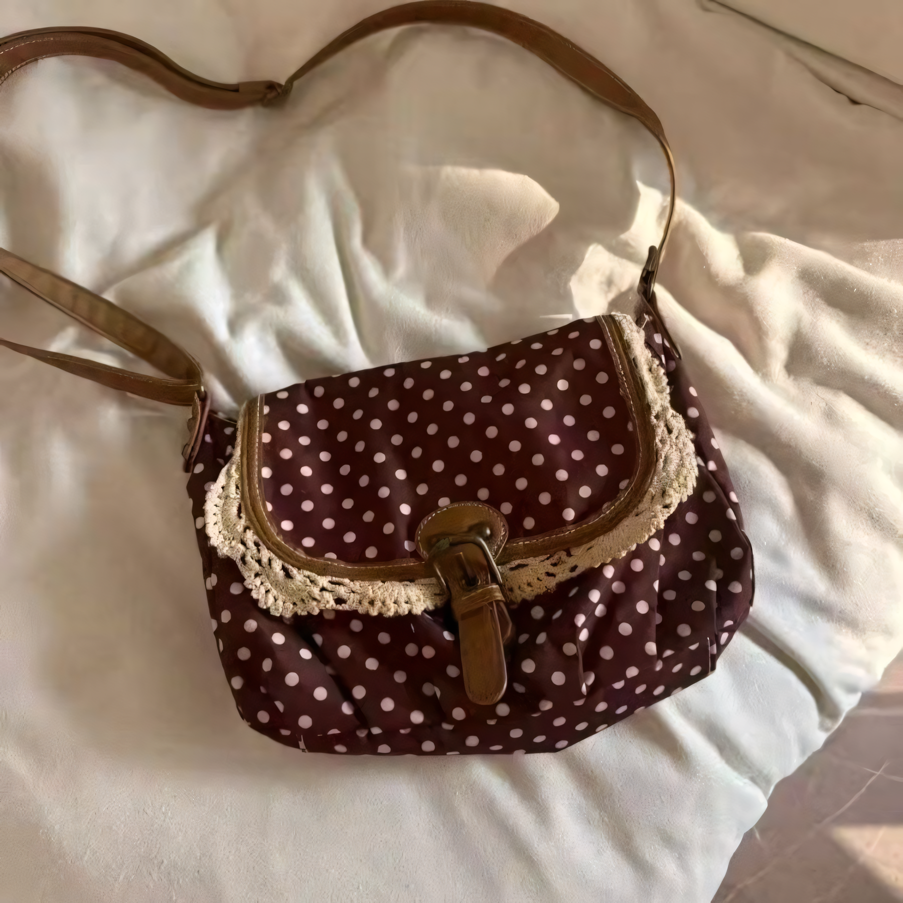 Polka Dot Lace-Trim Crossbody Bag