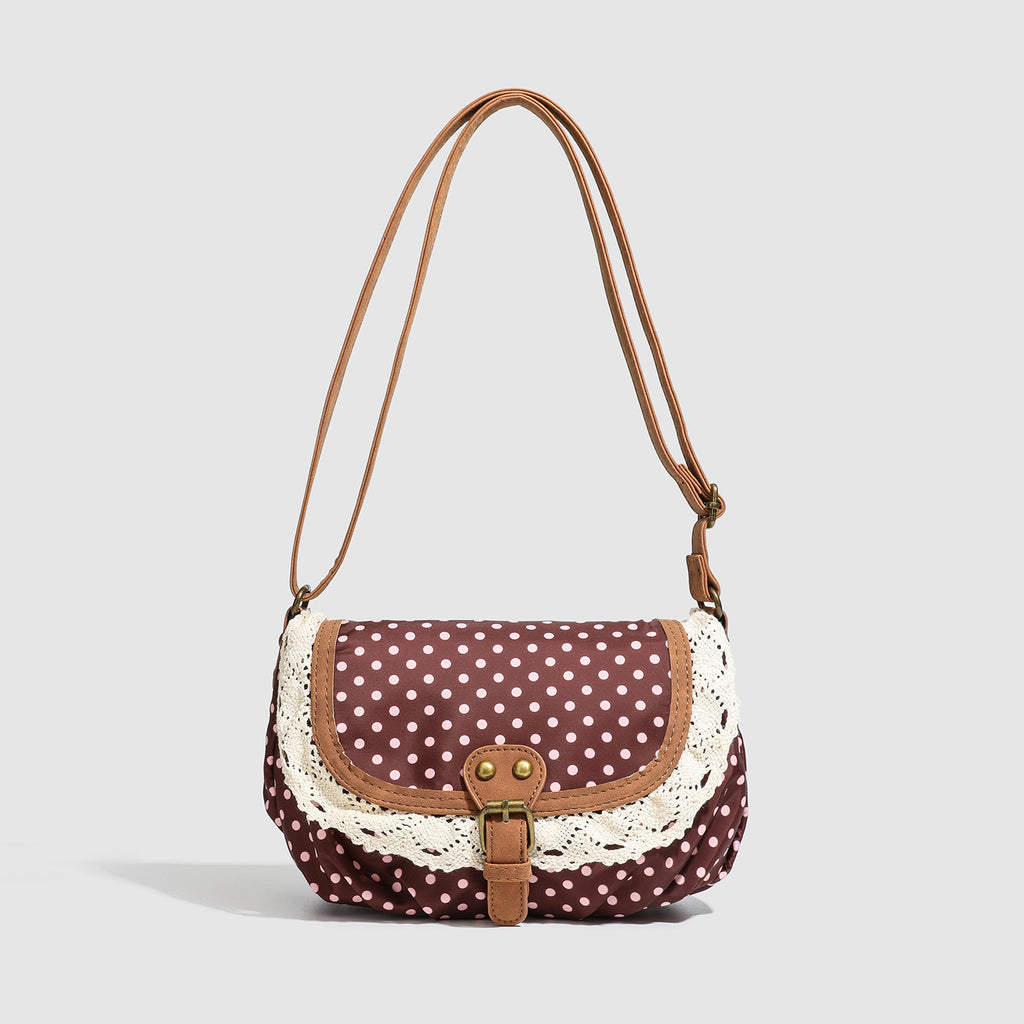 Polka Dot Lace-Trim Crossbody Bag
