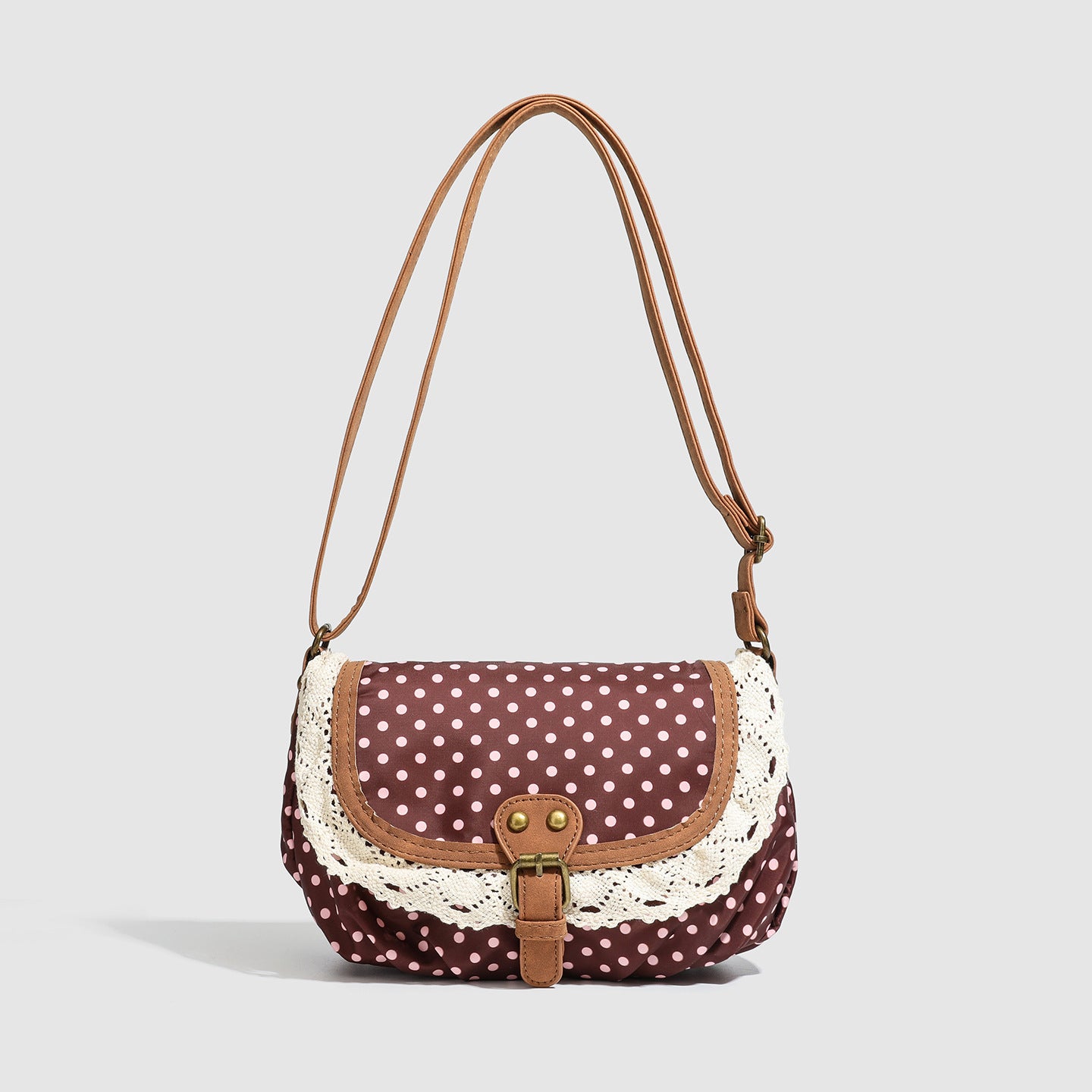 Polka Dot Lace-Trim Crossbody Bag