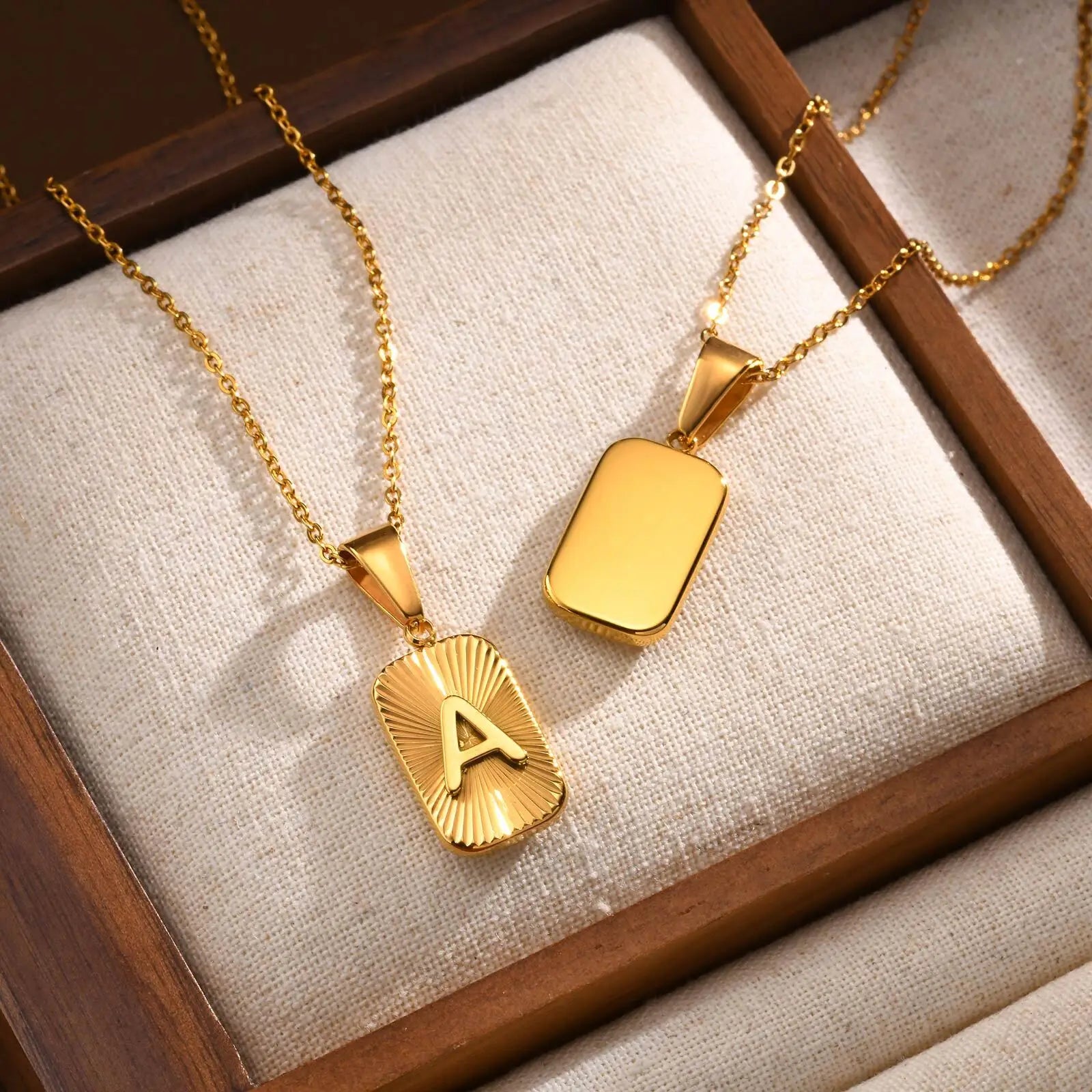 18k Square Ray Initial Necklace