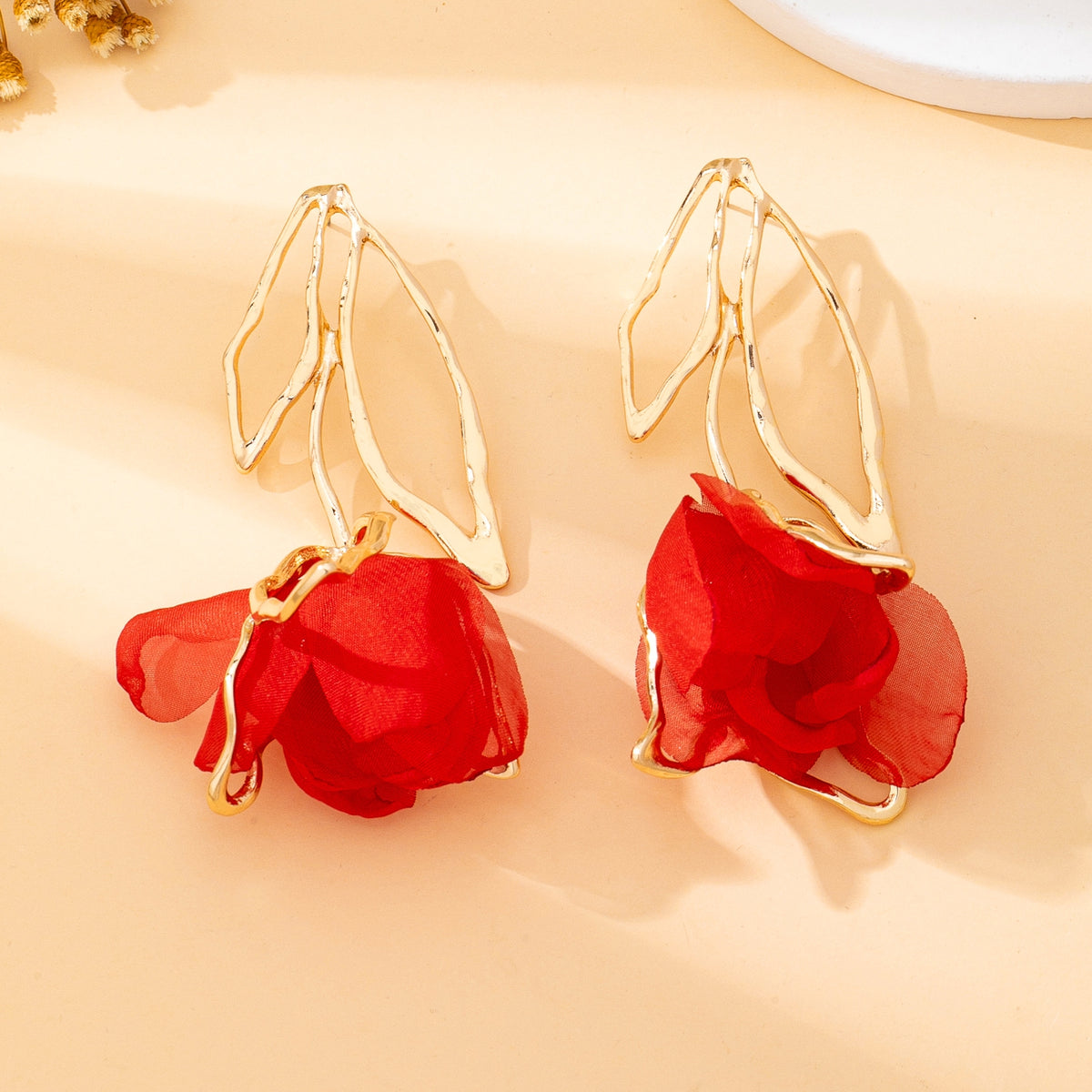 Fabric Rose Drop Earrings
