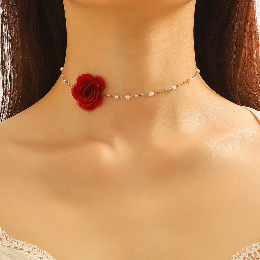 Rose & Pearl Choker Necklace