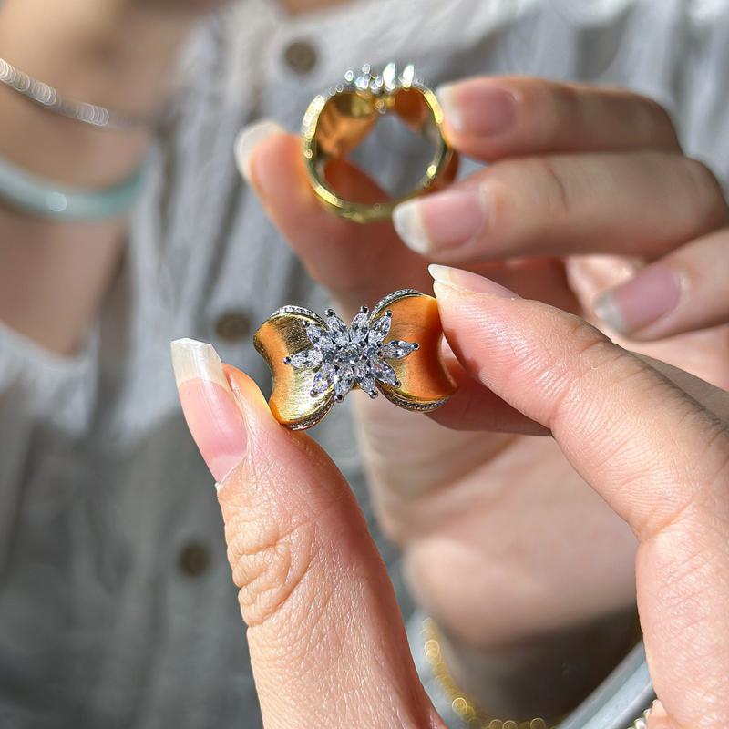 Brushed Crystal  Butterfly Ring