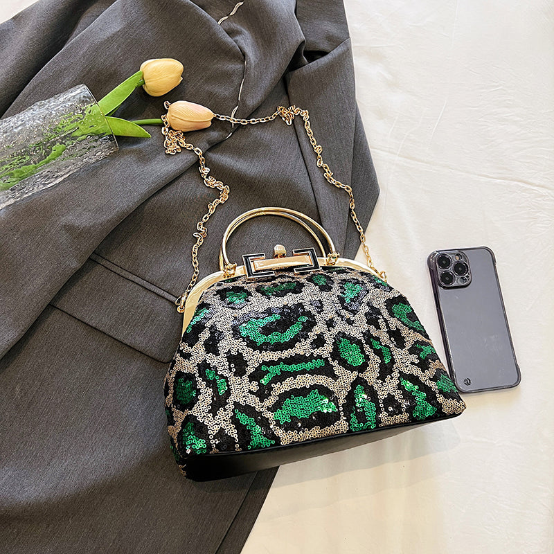 Sequin Leopard Print Clutch Bag