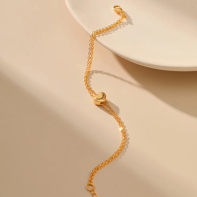 18k Double Chain Heart Bracelet