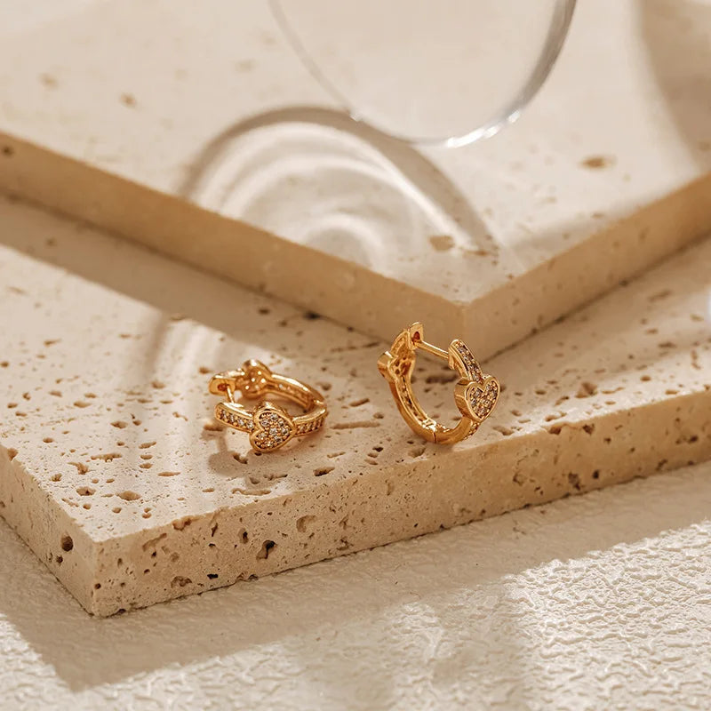 18k Inlaid Heart Earrings