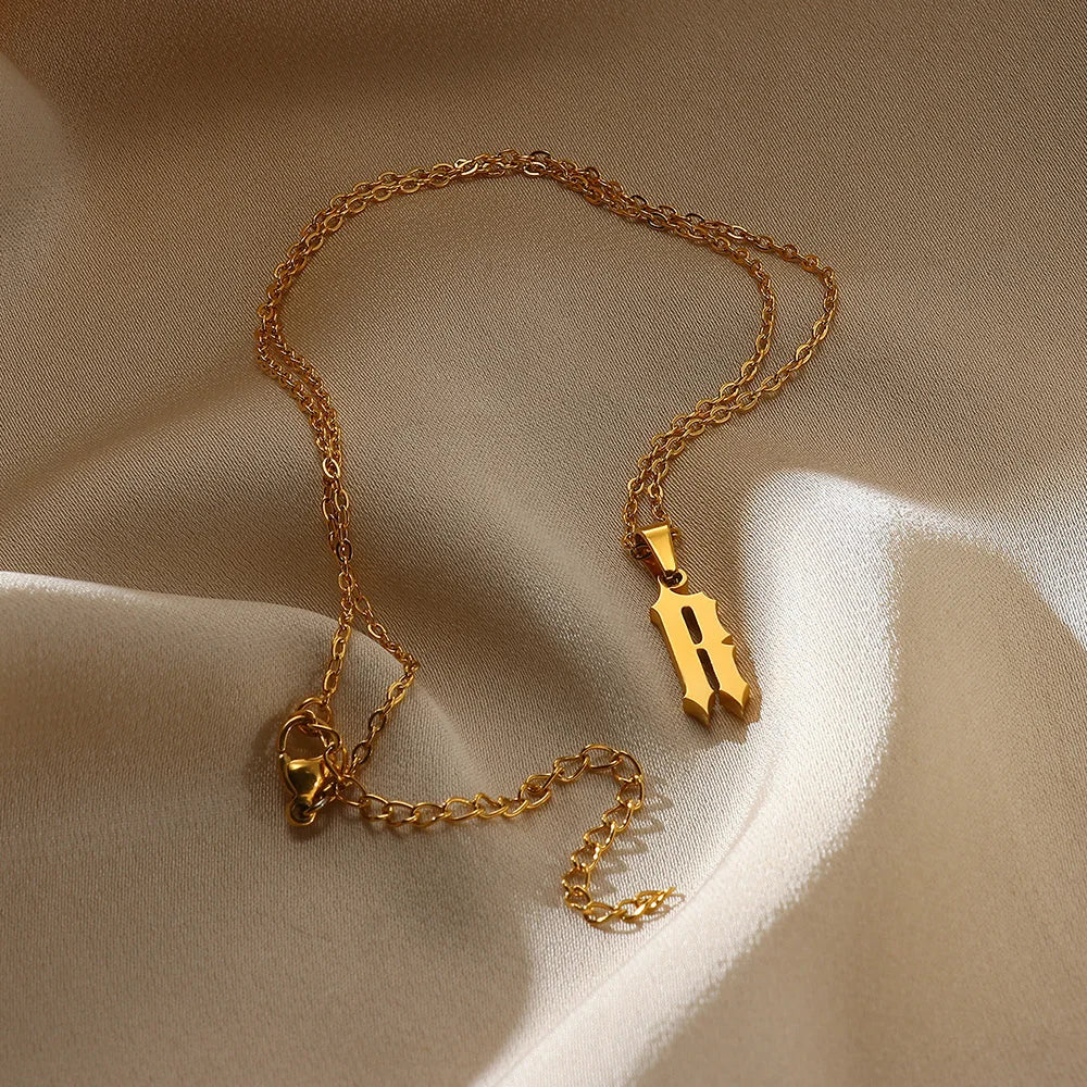 Old Gothic Initial Necklace