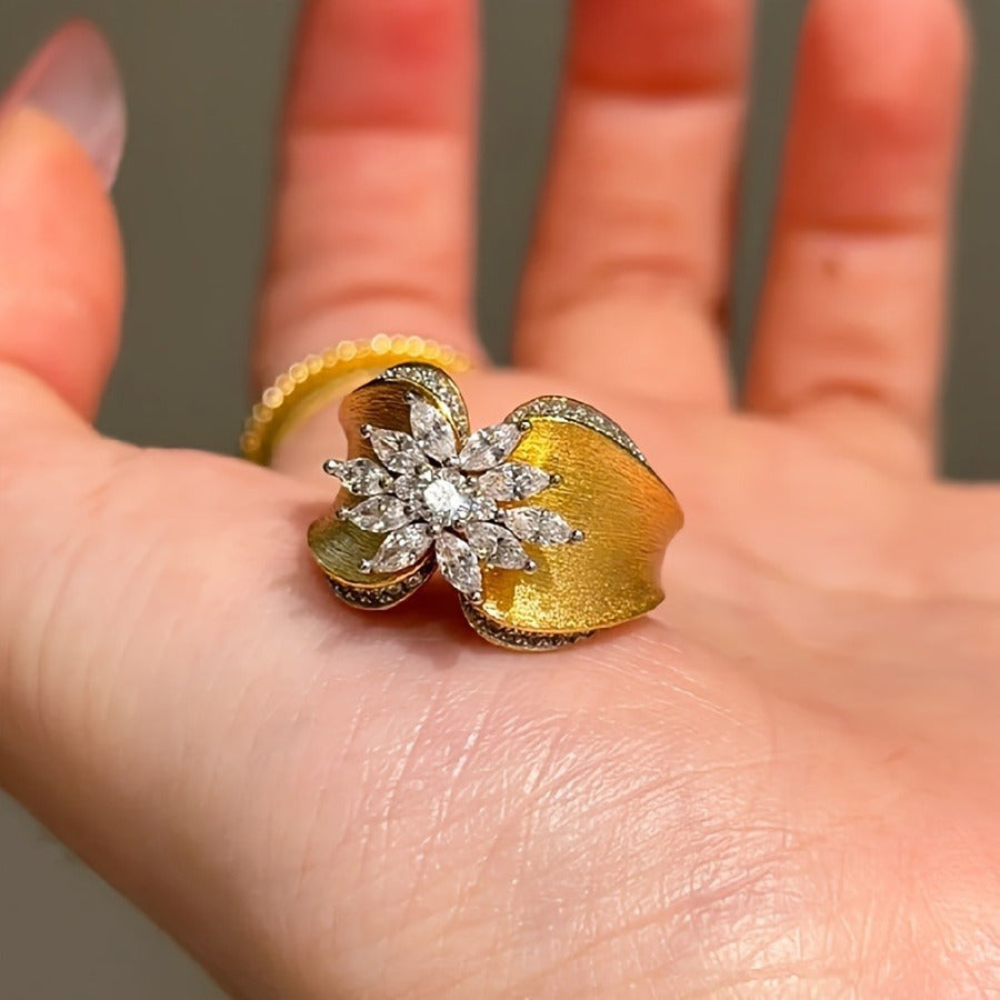 Brushed Crystal  Butterfly Ring