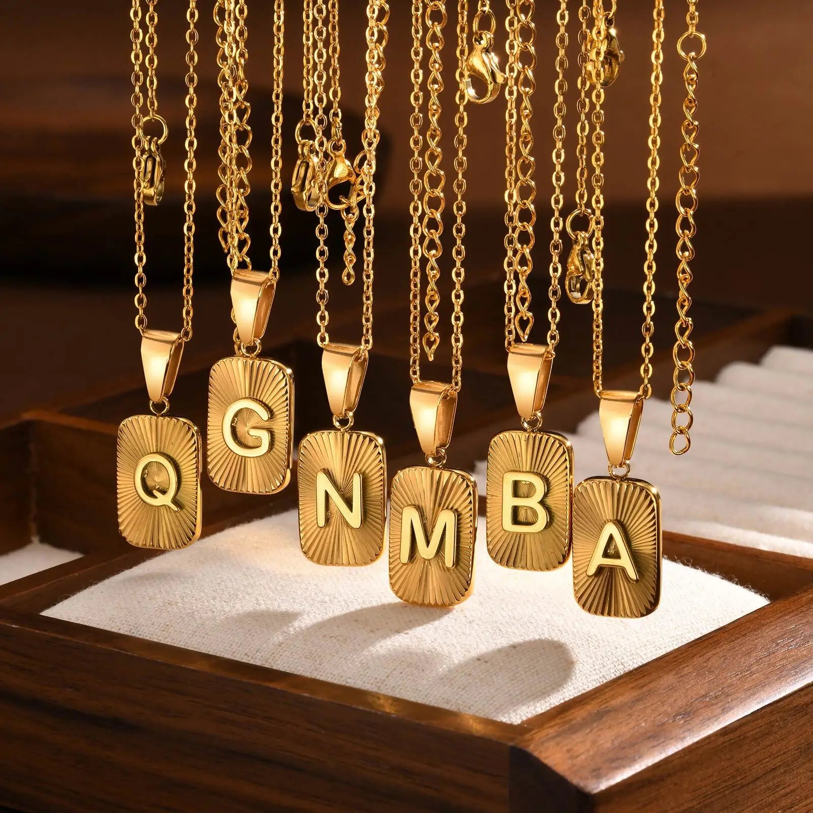 18k Square Ray Initial Necklace