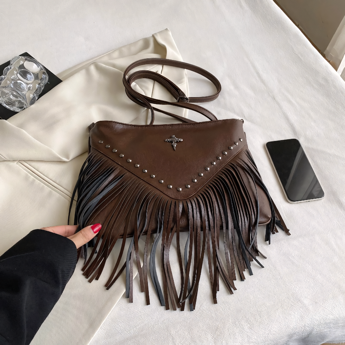 Western Cross Fringe Purse