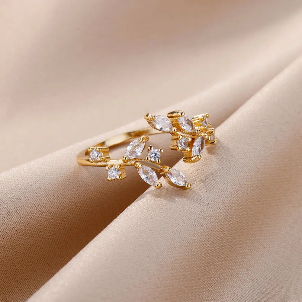 Crystal Leaves Ring
