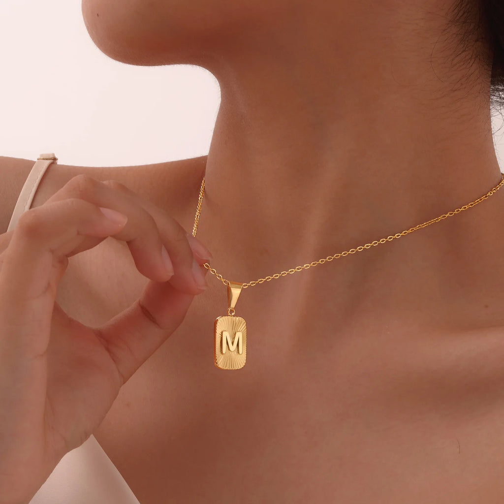 18k Square Ray Initial Necklace