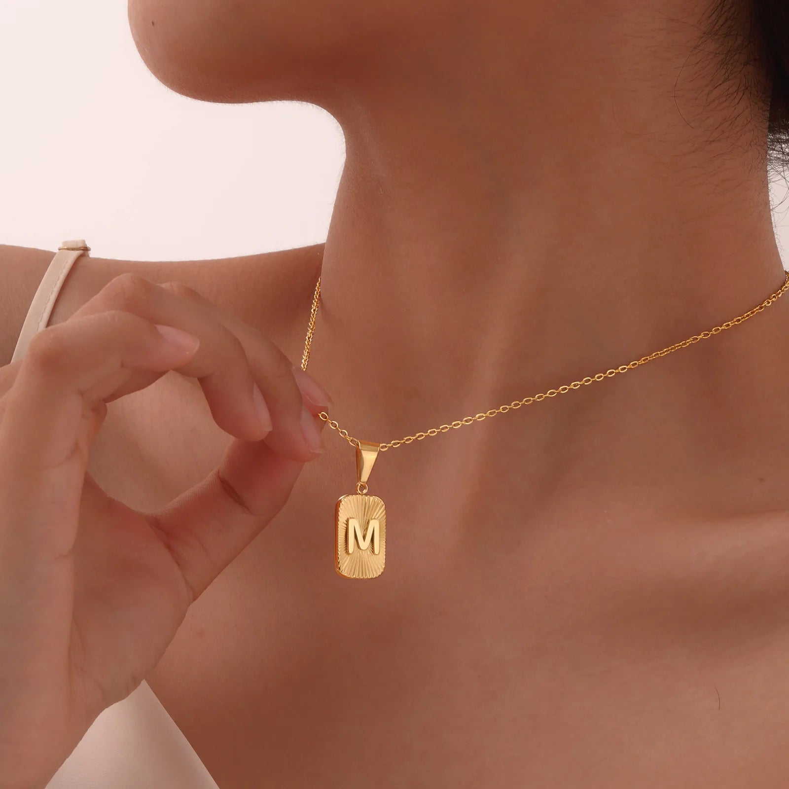 18k Square Ray Initial Necklace