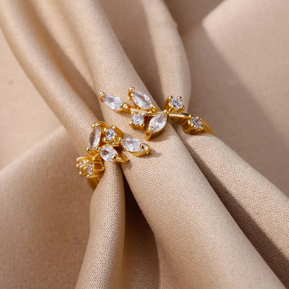 Crystal Leaves Ring