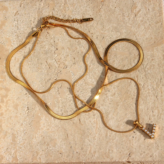 18k Dual Layer Initial Pearl Necklace