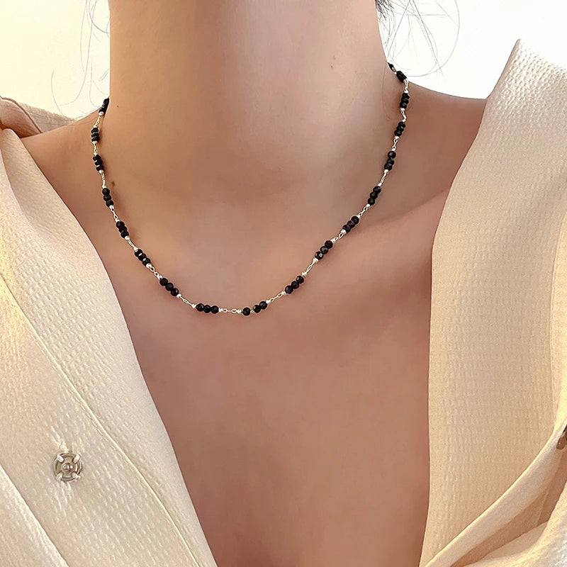 Retro Obsidian Bead Necklace