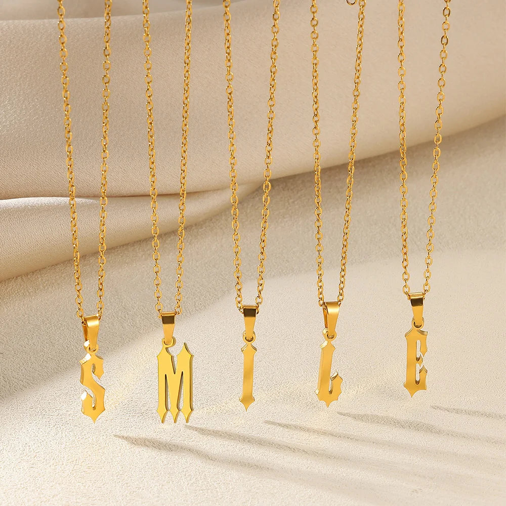 Old Gothic Initial Necklace