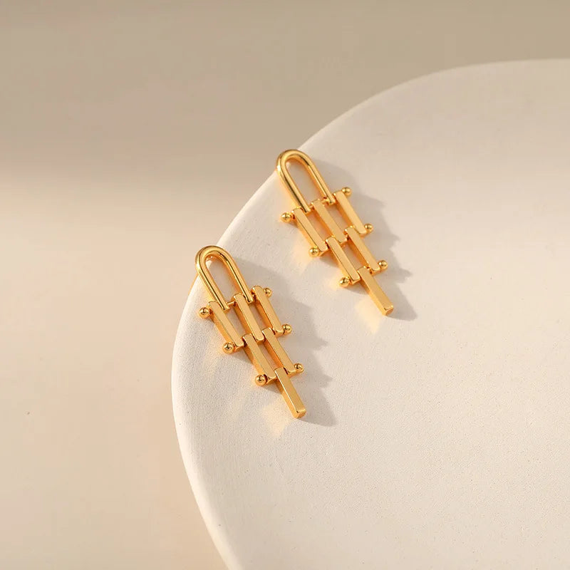 18k Geometric Bar Earrings