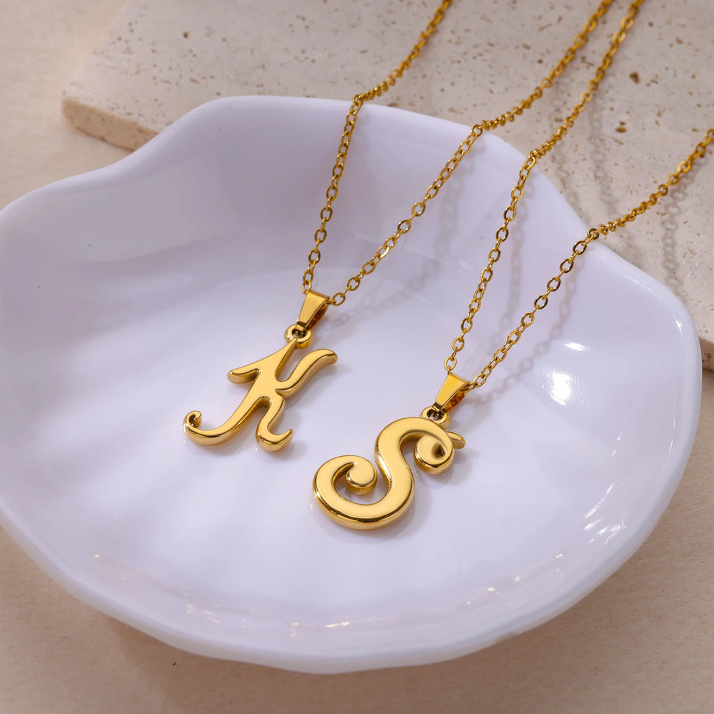 18k Cursive Initial Necklace