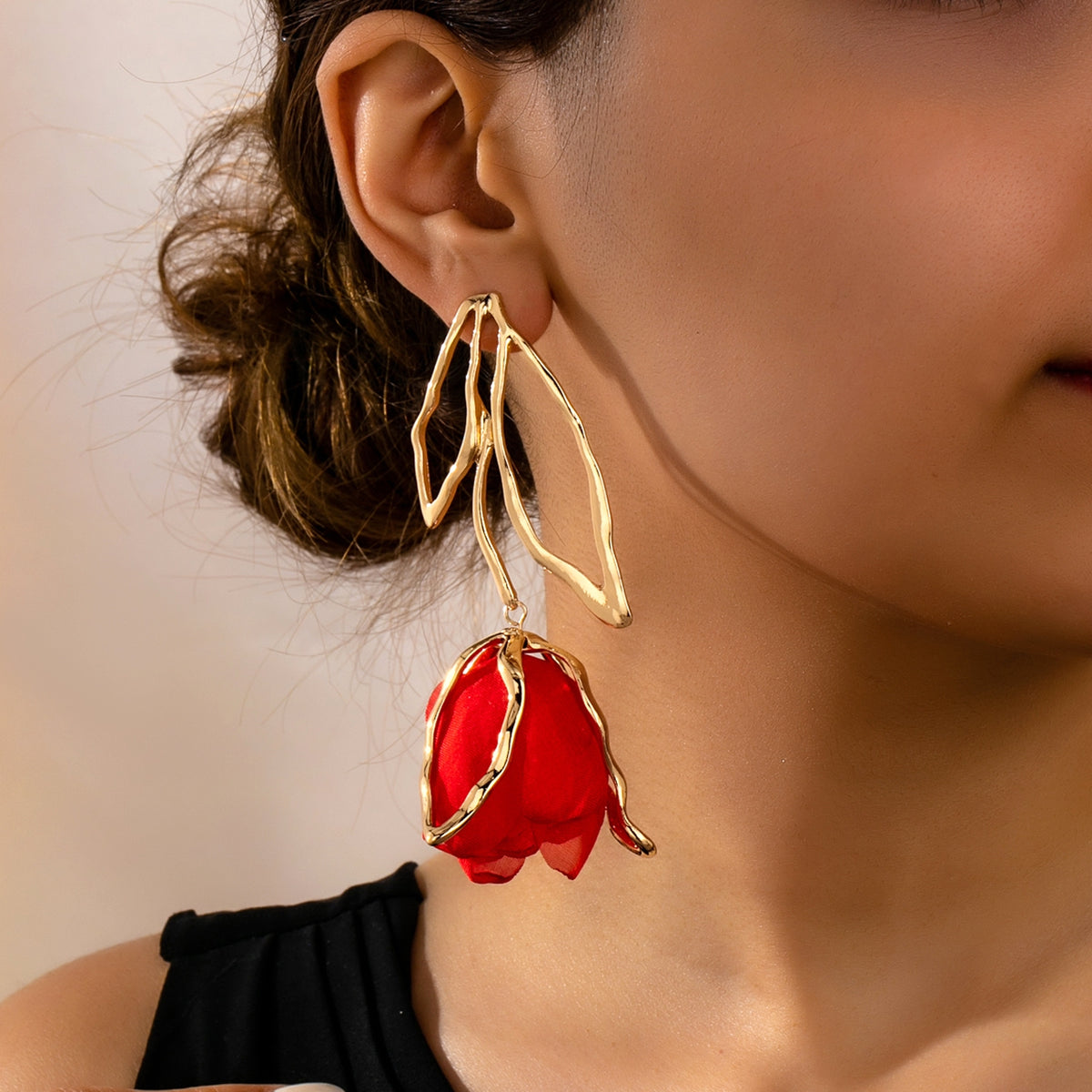 Fabric Rose Drop Earrings