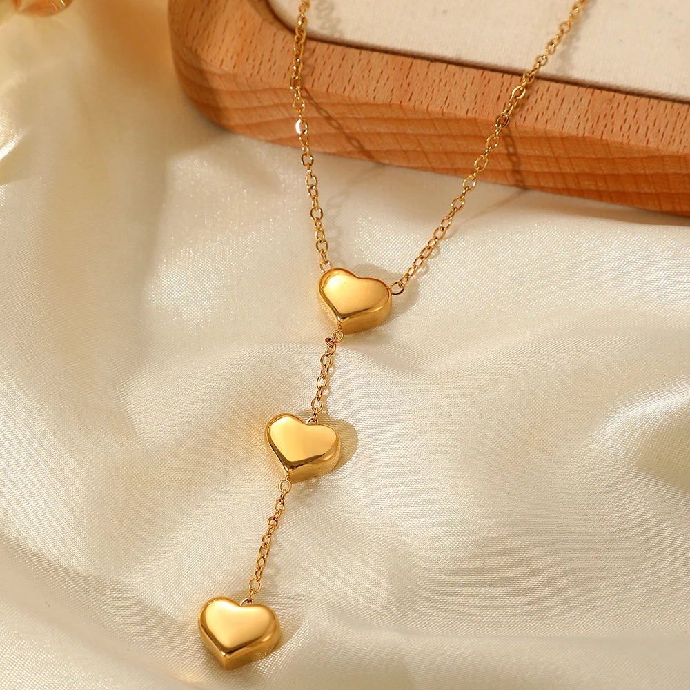 Triple Heart Tassel Necklace