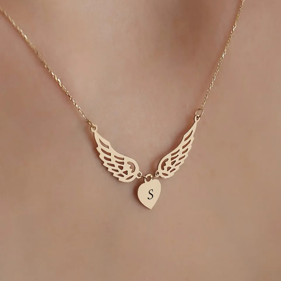 Angel Initial Angel Wing Initial Necklace – Huenaut